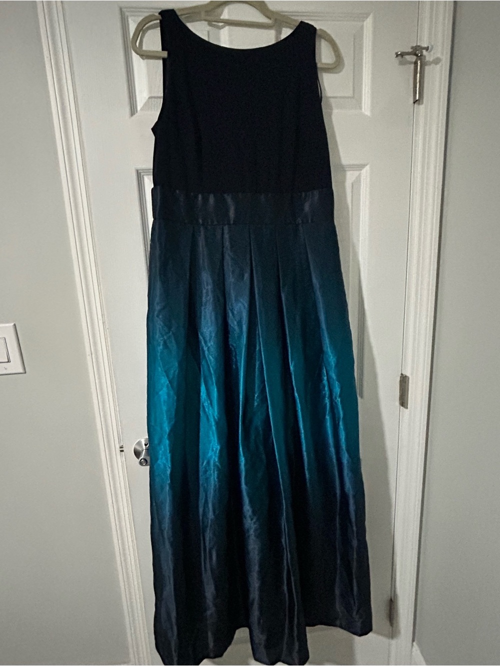 SLNY Black Bodice Teal Ombre Prom Gown